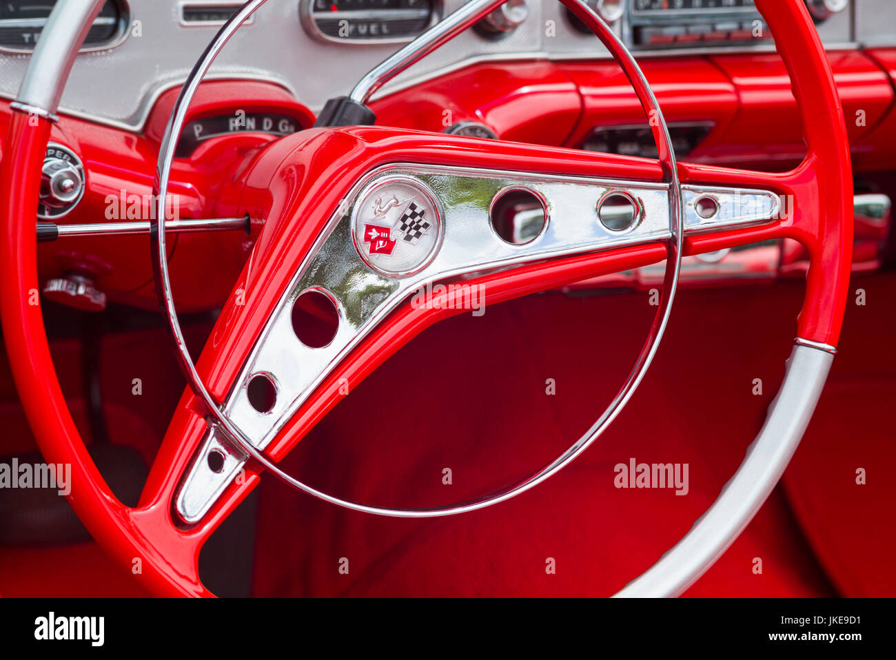 USA, Massachusetts, Cape Ann, Gloucester, Antique car show, intérieur de voitures classiques Banque D'Images