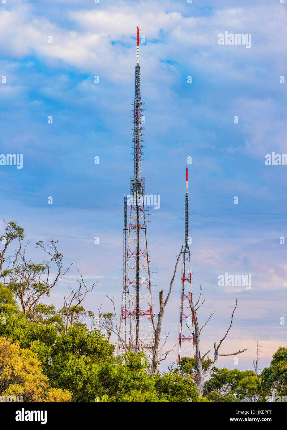 Sur la tour de radio haut de Mount Lofty Summit, Crafers, Adelaide Hills, Australie du Sud Banque D'Images