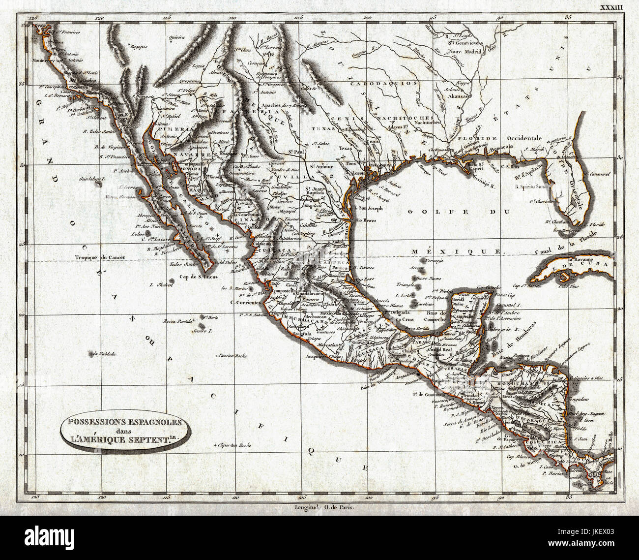 1804 pinkerton carte de l'Amérique espagnole coloniale, y compris le Mexique, la Californie, le Texas, l'Arizona, de la Floride, au Guatemala Banque D'Images