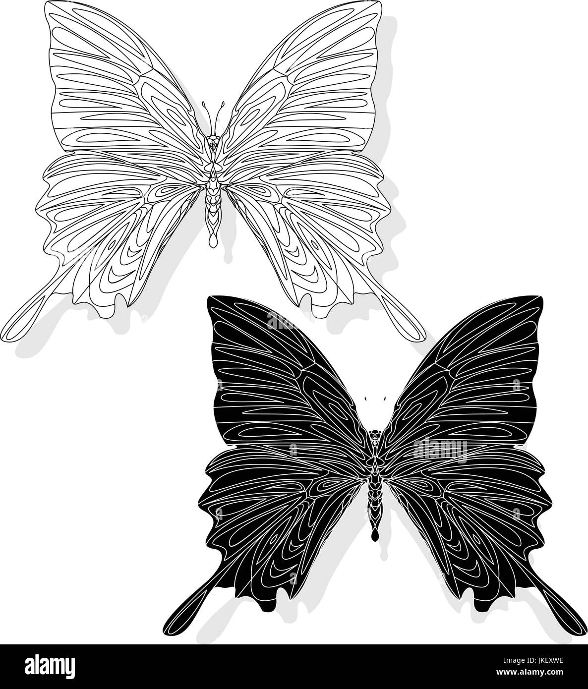 Papillon style zentangle dessiné à la main pour un livre à colorier, character design ou d'un tatouage Illustration de Vecteur