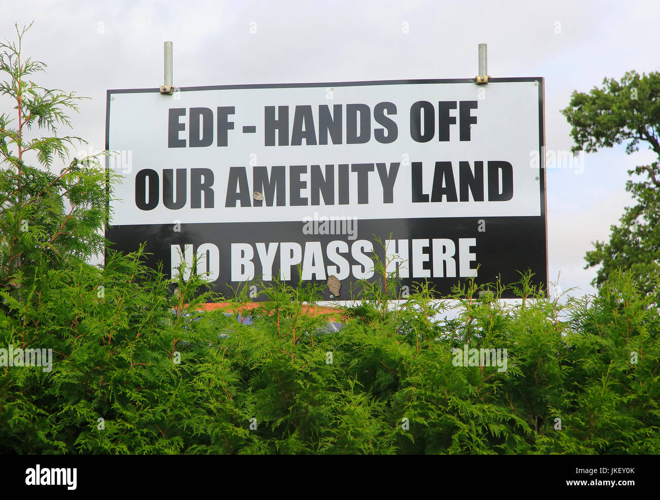 Pas de protester contre les plans d'affiches EDF terrain d'agrément, Stratford St Andrew, Suffolk, Angleterre, RU Banque D'Images