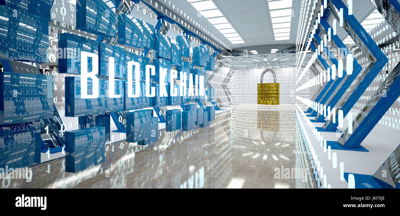 Chambre numérique blockchain avec cadenas et un mot, 3d illustration Banque D'Images