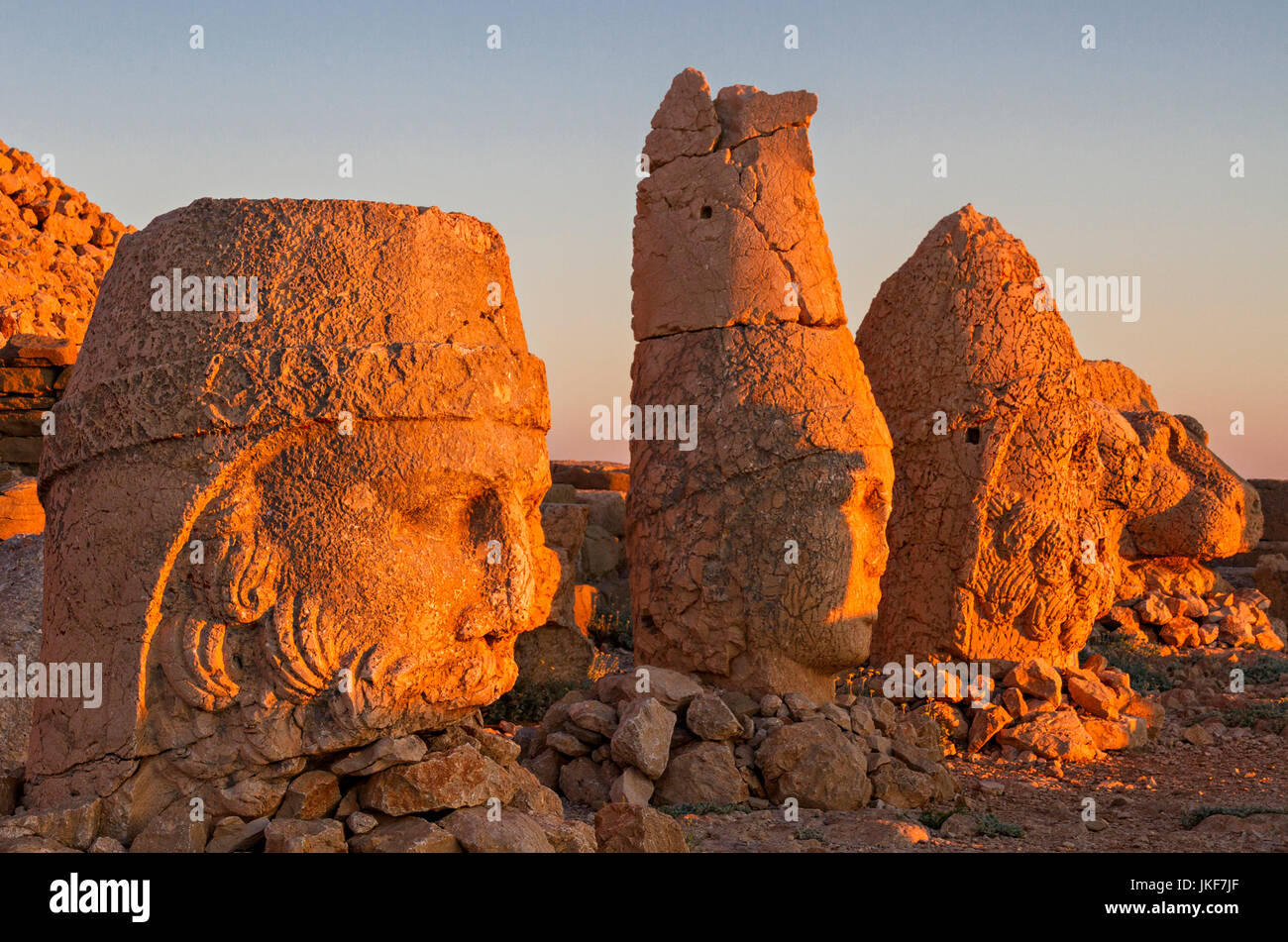 Sanctuaire de montagne Nemrut, ruines de la civilisation de Commagène, site de la Turquie. Banque D'Images