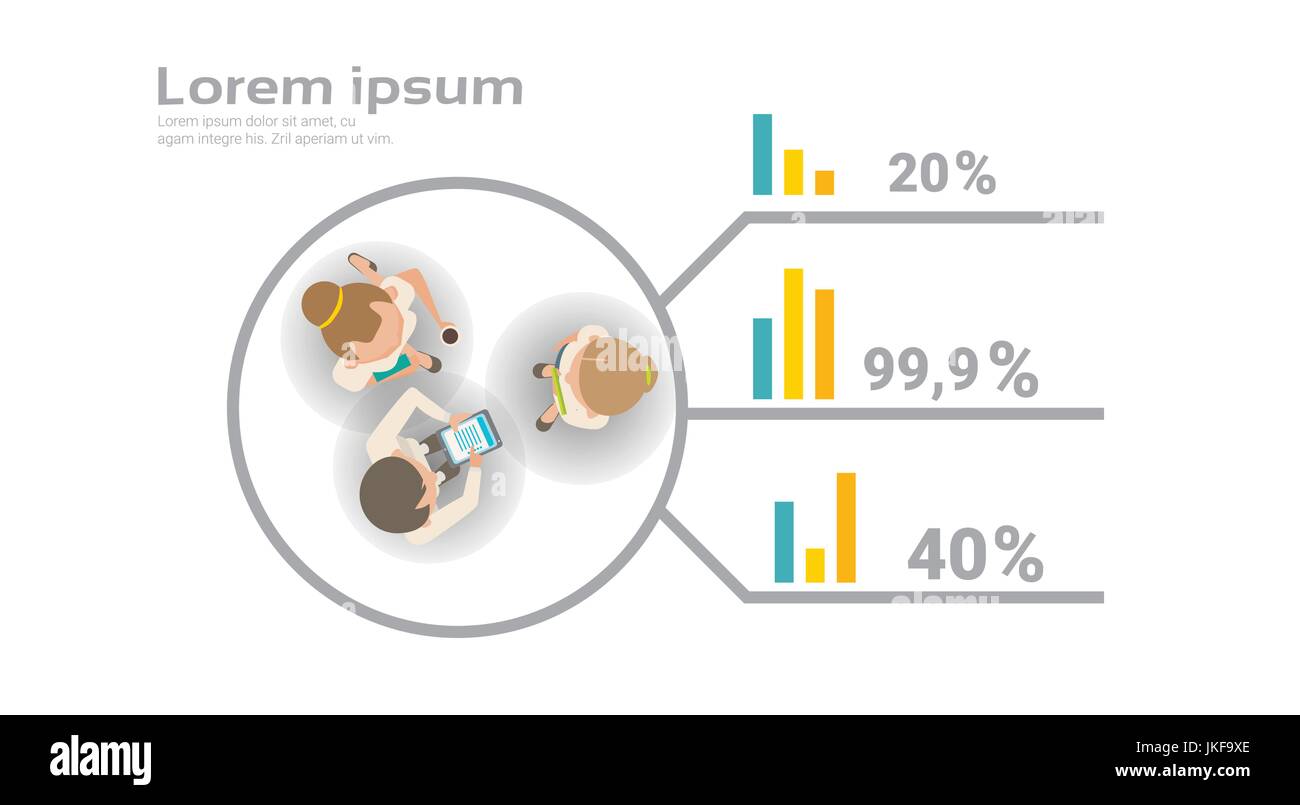 Groupe de gens d'affaires qui travaillent ensemble à l'Infographie Rapport financier de l'équipe créative haut de réflexion Angle View Illustration de Vecteur