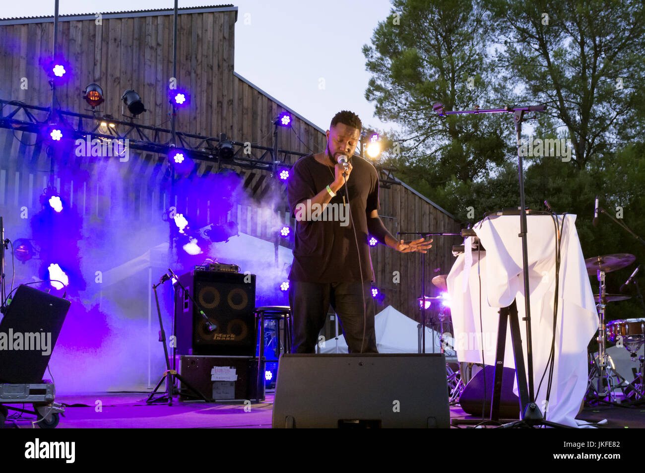 Valflaunes, Pic St Loup, Occitanie France : le 22 juillet 2017. Fête de la musique, Hortus vivent dans le domaine de l'Hortus, Wine Estate. Sly Johson en concert. Credit : Digitalman/Alamy Live News Banque D'Images