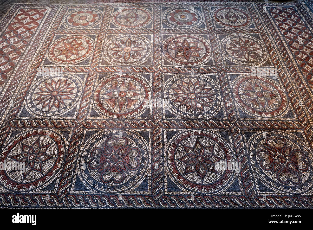 Le sol en mosaïque romaine et hypocauste au sein de Verulamium Park, St Albans, Hertfordshire, Royaume-Uni Banque D'Images