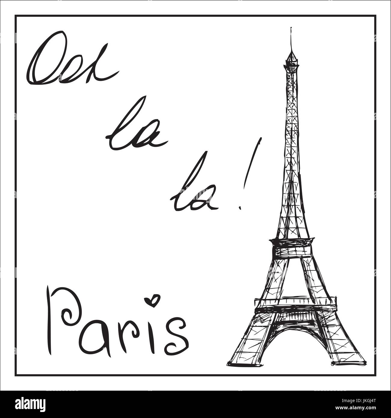 Tour Eiffel. Le mot Paris. Sur un fond blanc. Dessin vectoriel. Illustration de Vecteur