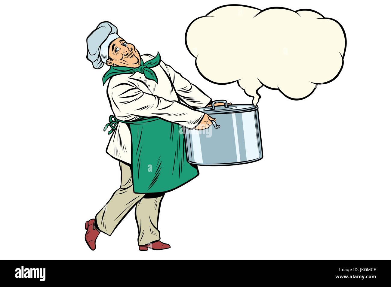 L'italien ou le français chef holding un pot chaud, nuage de vapeur Illustration de Vecteur