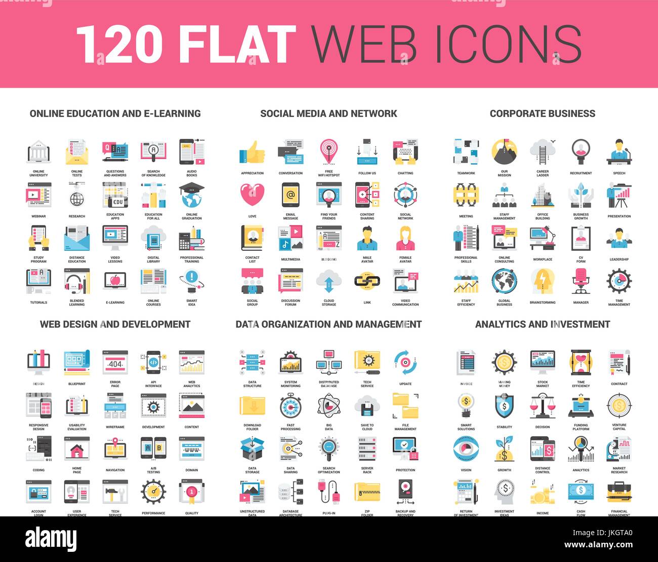 Icônes Web plat Illustration de Vecteur