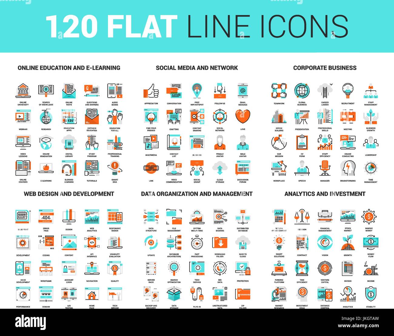 Ligne plate Web Icons Illustration de Vecteur