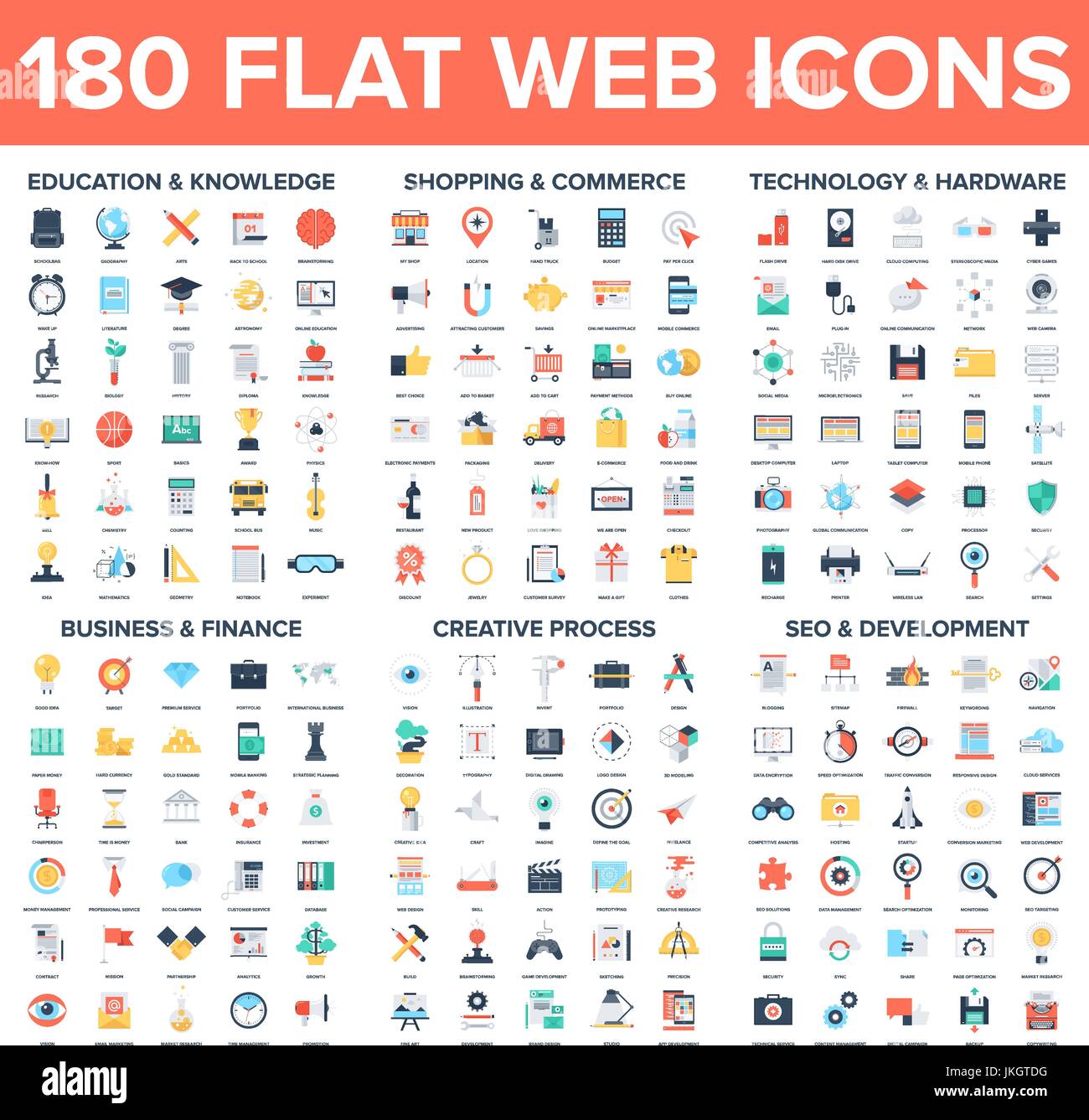 Icônes Web plat Illustration de Vecteur