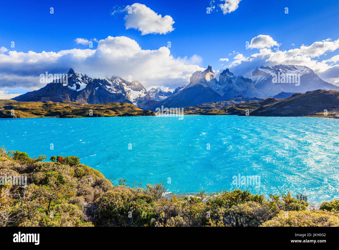 Parc National Torres del Paine, Chili. Le Lac Pehoe. Banque D'Images
