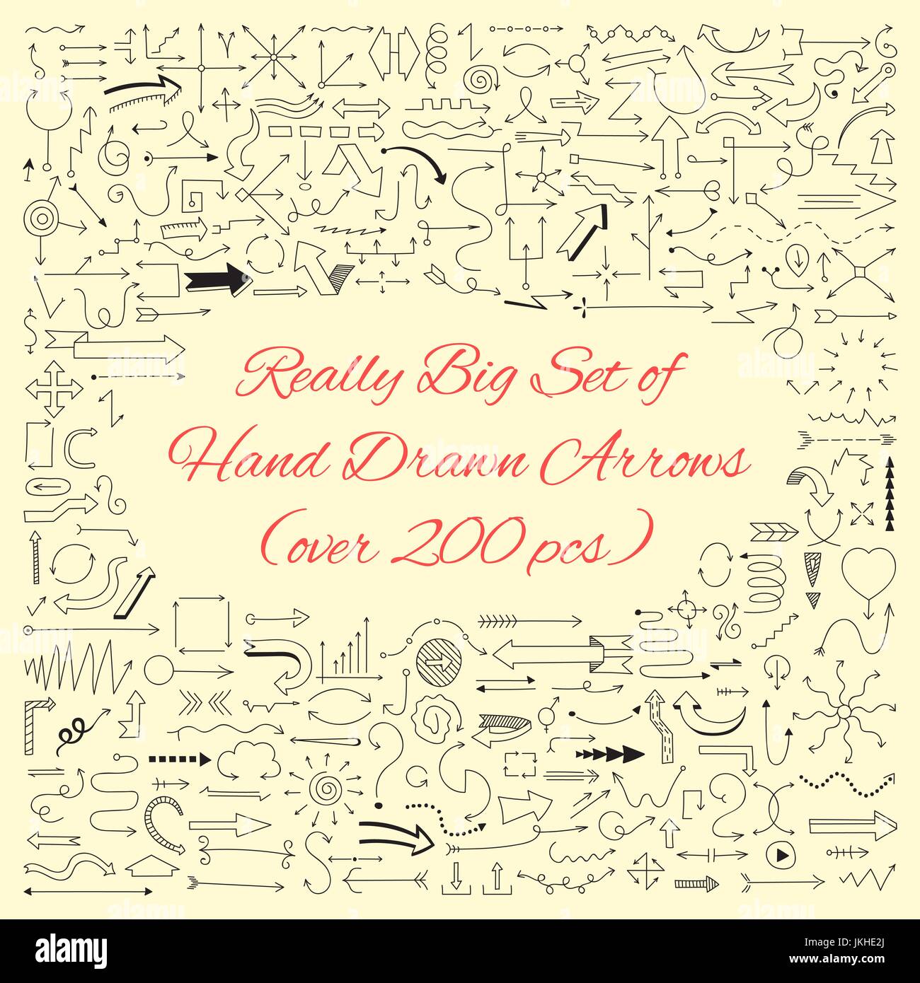 Vraiment grand ensemble de flèches tirées à la main Illustration de Vecteur