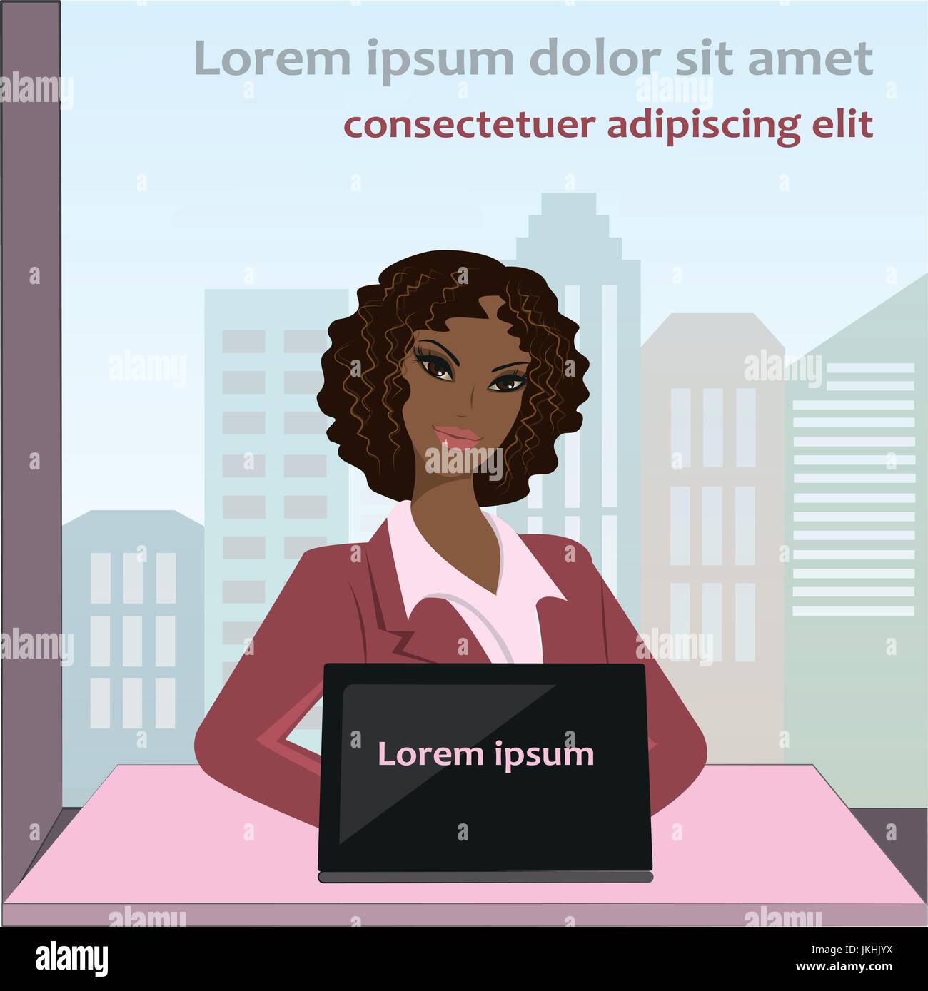 Femme travaillant à l'ordinateur portable dans un bureau Illustration de Vecteur