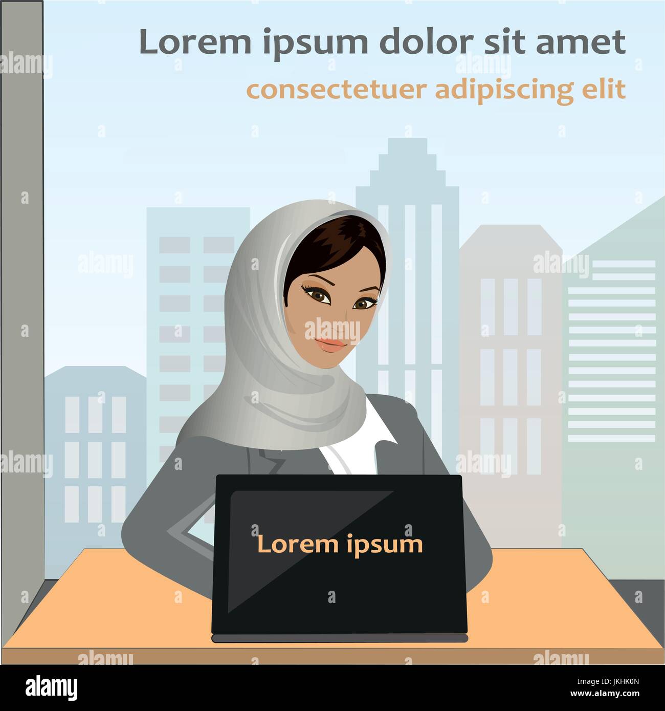 Femme travaillant à l'ordinateur portable dans un bureau Illustration de Vecteur