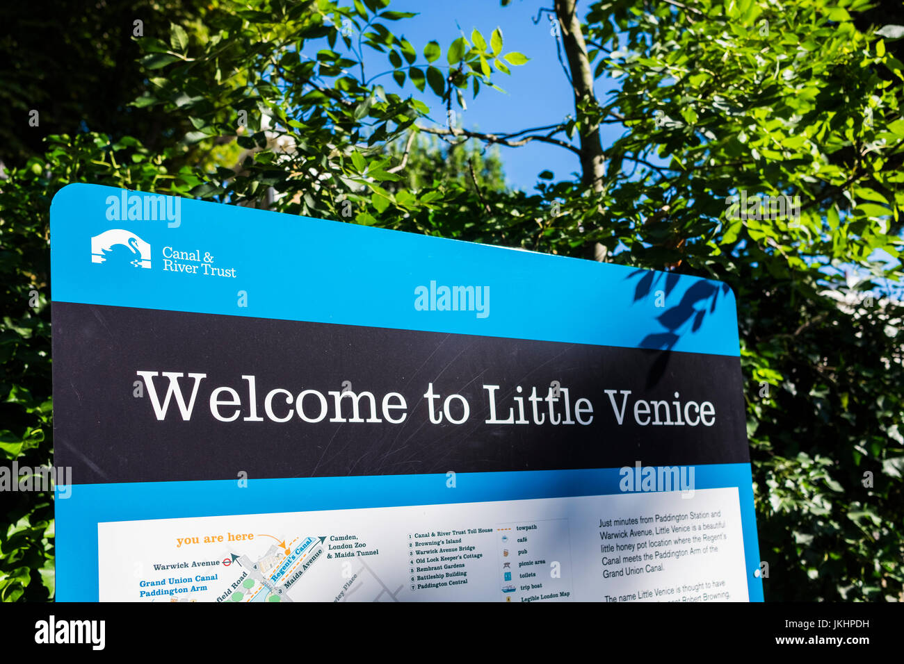 Bienvenue à Little Venice canal signer aux côtés de la Regent's Canal à Maida Vale, City of Westminster, London, Angleterre, Royaume-Uni Banque D'Images