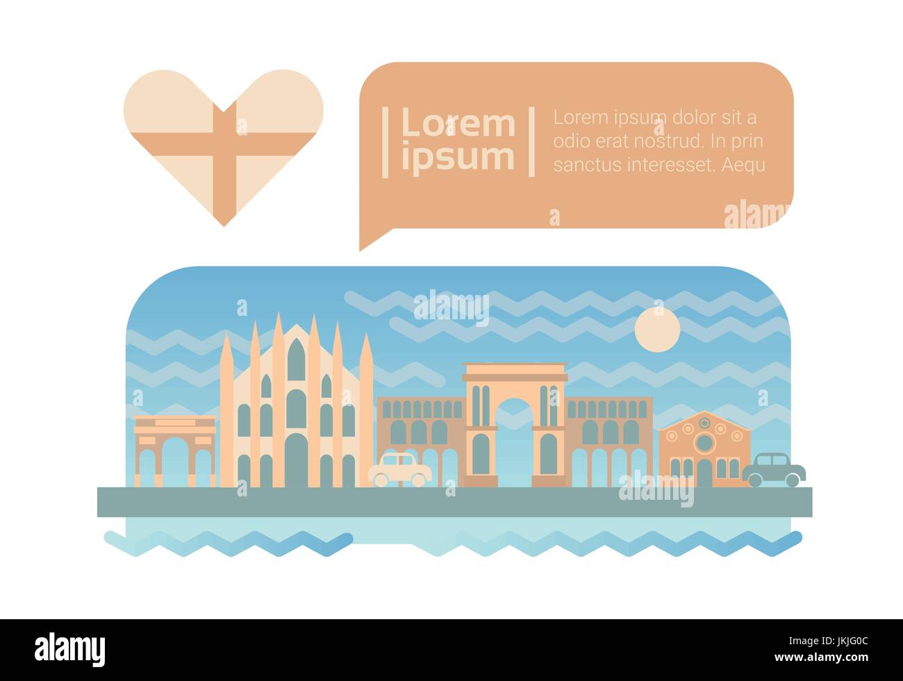 Rue de Milan City Skyline Façade Panorama Cartoon Illustration de Vecteur