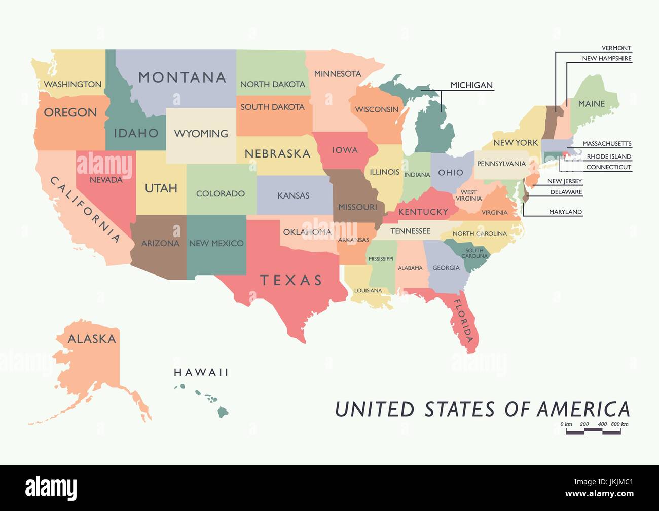Carte des Etats-unis colorés avec nom de membres. Vector illustration Illustration de Vecteur