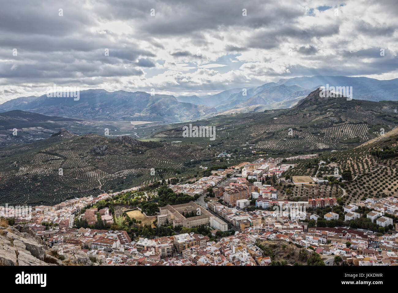 Vue aérienne de la ville de Jaen du château de Santa Catalina, Jaén, Andalousie, Espagne Banque D'Images