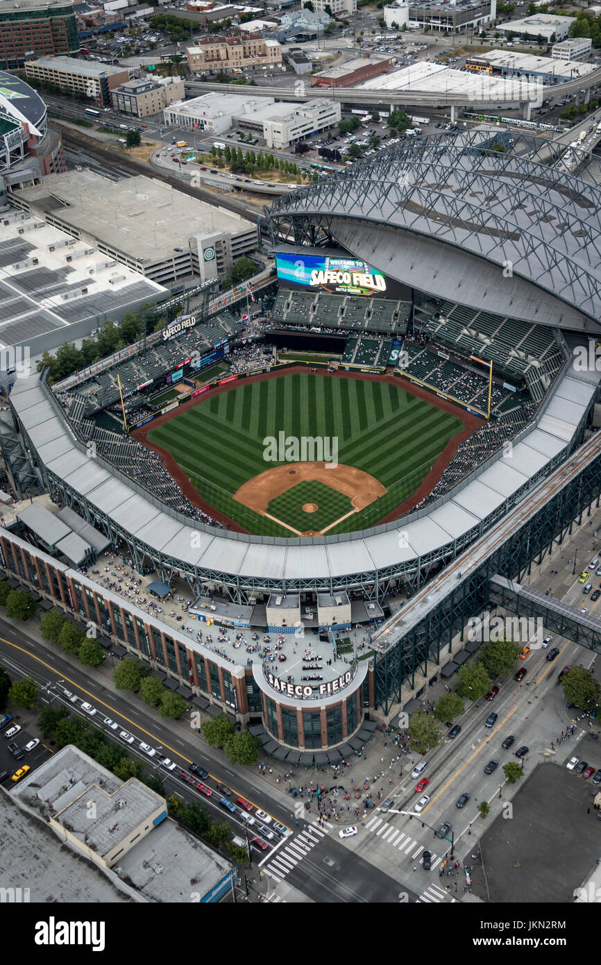 Vue aérienne de Safeco Field, stade de baseball de toit escamotable à Seattle, Washington, USA Banque D'Images
