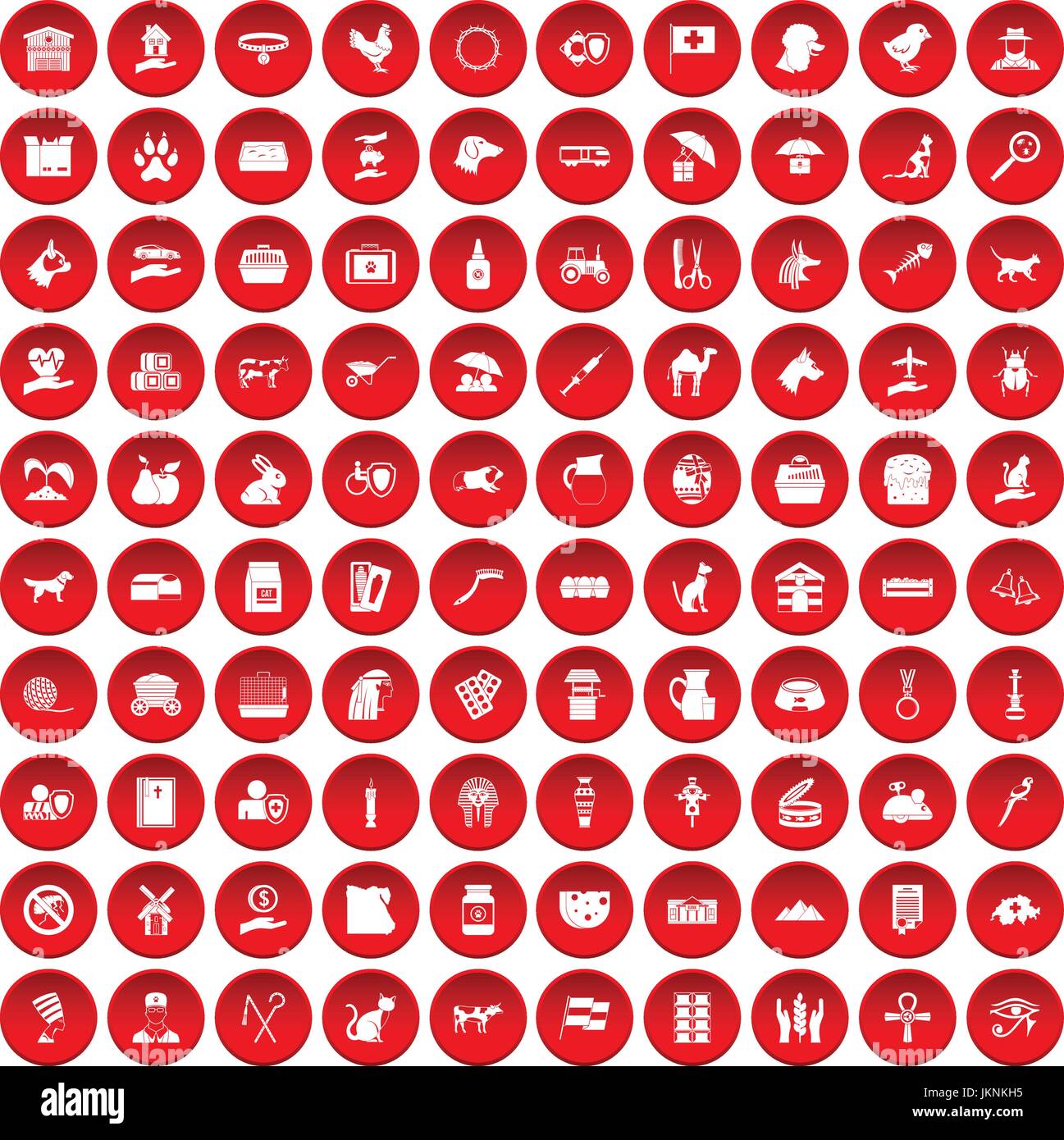 Animaux domestiques 100 icons set dans le cercle rouge isolé sur blanc vector illustration Illustration de Vecteur