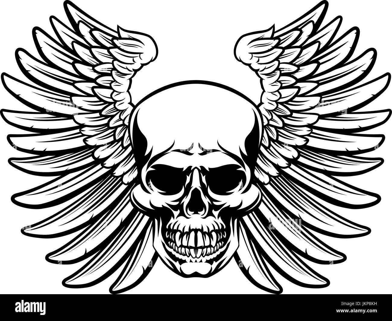 Winged Skull Vintage Style gravé sur bois Illustration de Vecteur