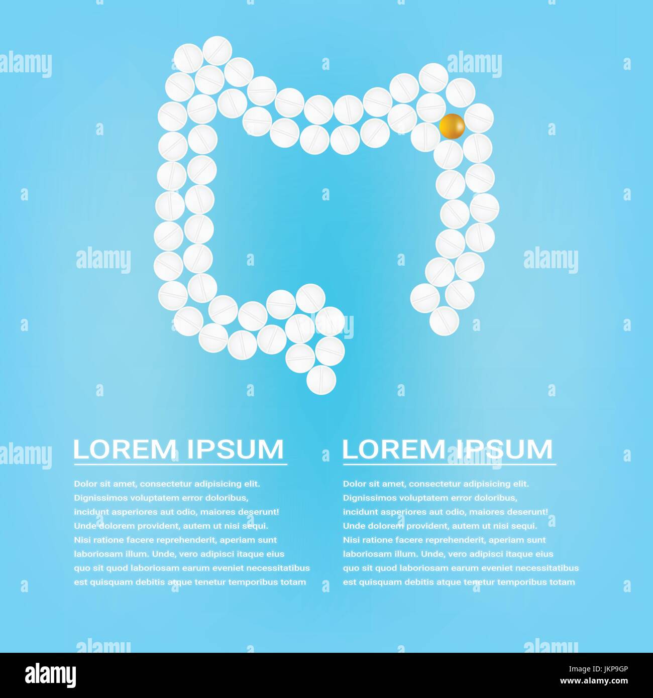 Gros intestin humain avec des comprimés avec du texte isolé sur un arrière-plan. Vector Illustration. Illustration de Vecteur