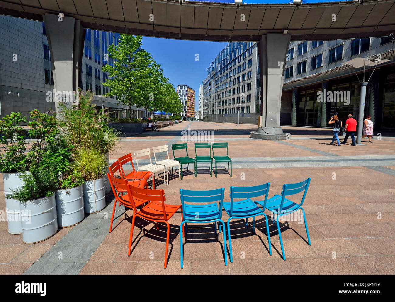 Bruxelles, Belgique. Bâtiment du Parlement européen - Espace Léopold, l'espace ouvert par les entrées principales Banque D'Images
