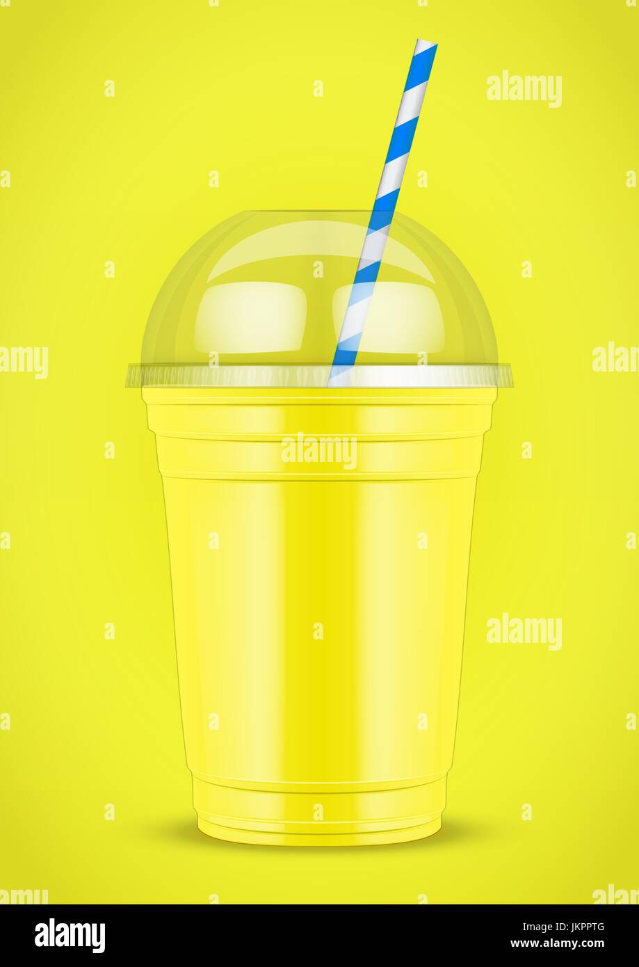 Tasse en plastique avec smoothie et tube. Illustration de Vecteur