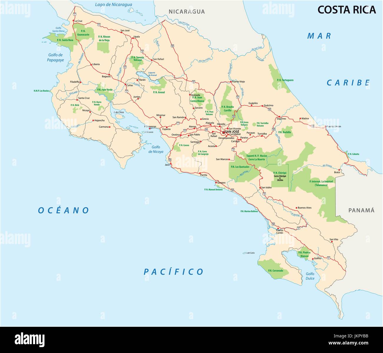 Costa rica carte du parc national et de la route Illustration de Vecteur