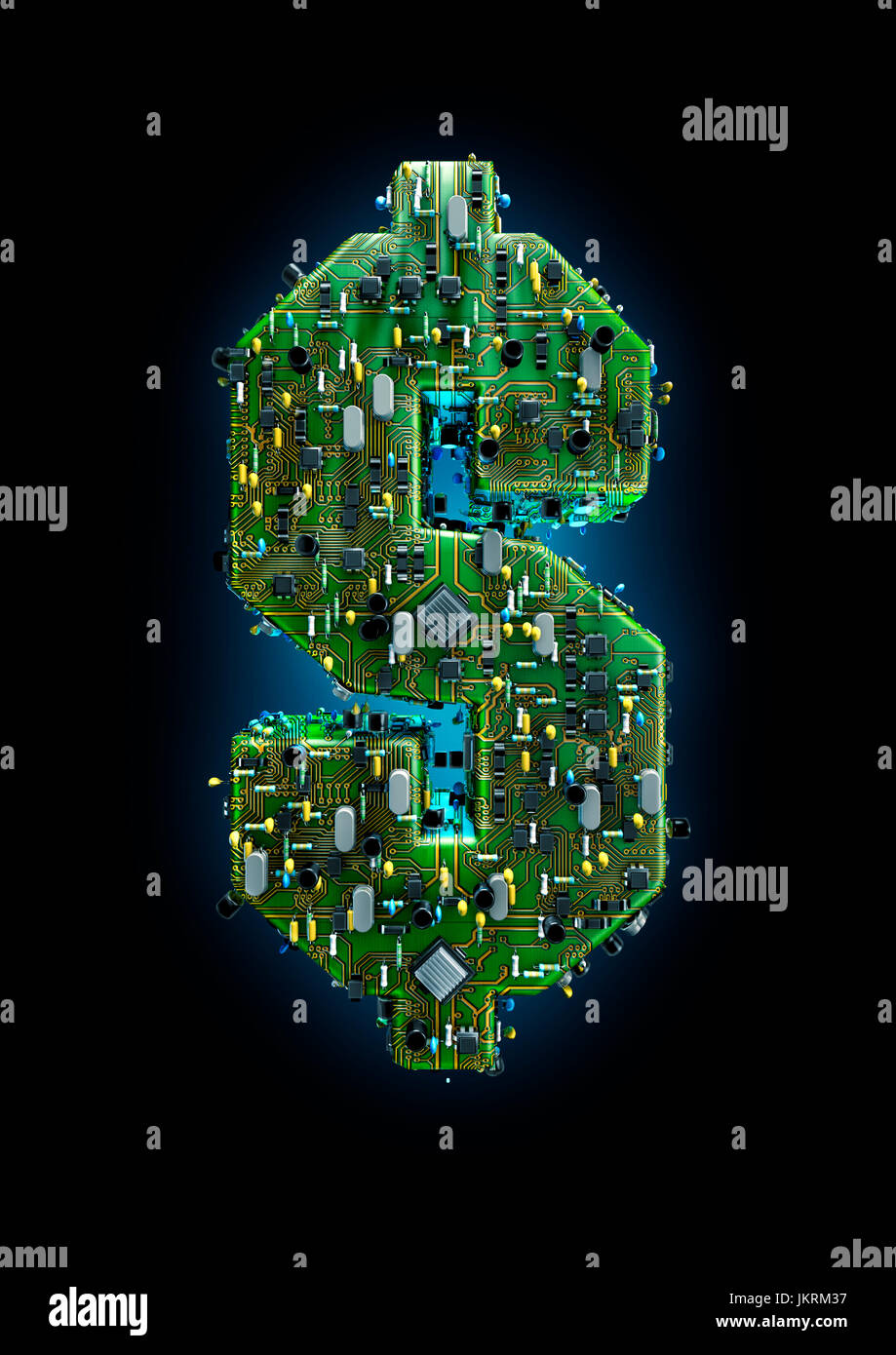 Circuit board dollar / 3D illustration de carte de circuit imprimé formant le symbole dollar Banque D'Images