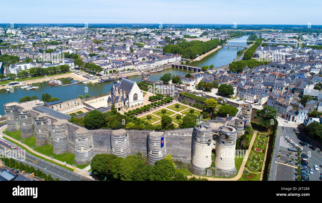 Vue aérienne du château de ville d'Angers dans le Maine et Loire
