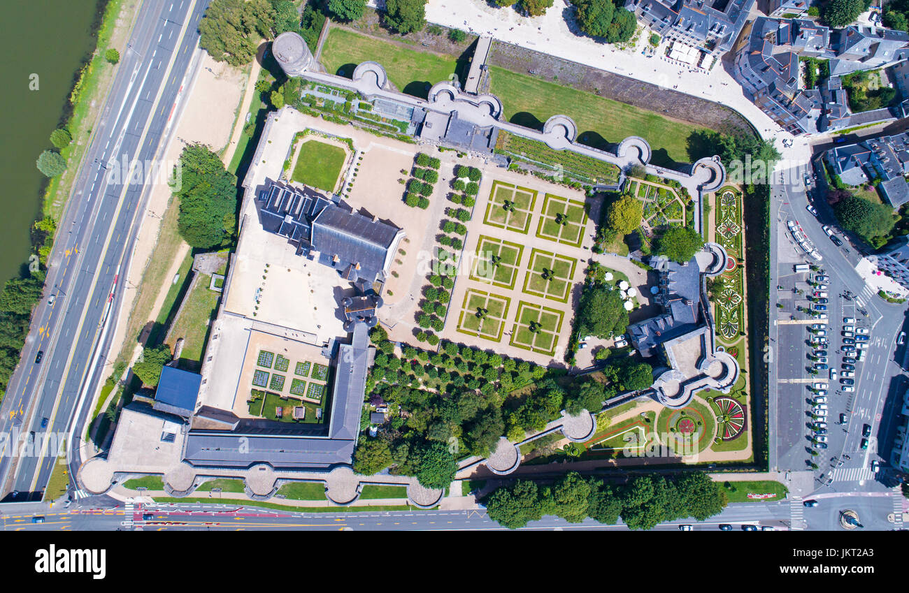 Vue aérienne du château de ville d'Angers dans le Maine et Loire, France Banque D'Images