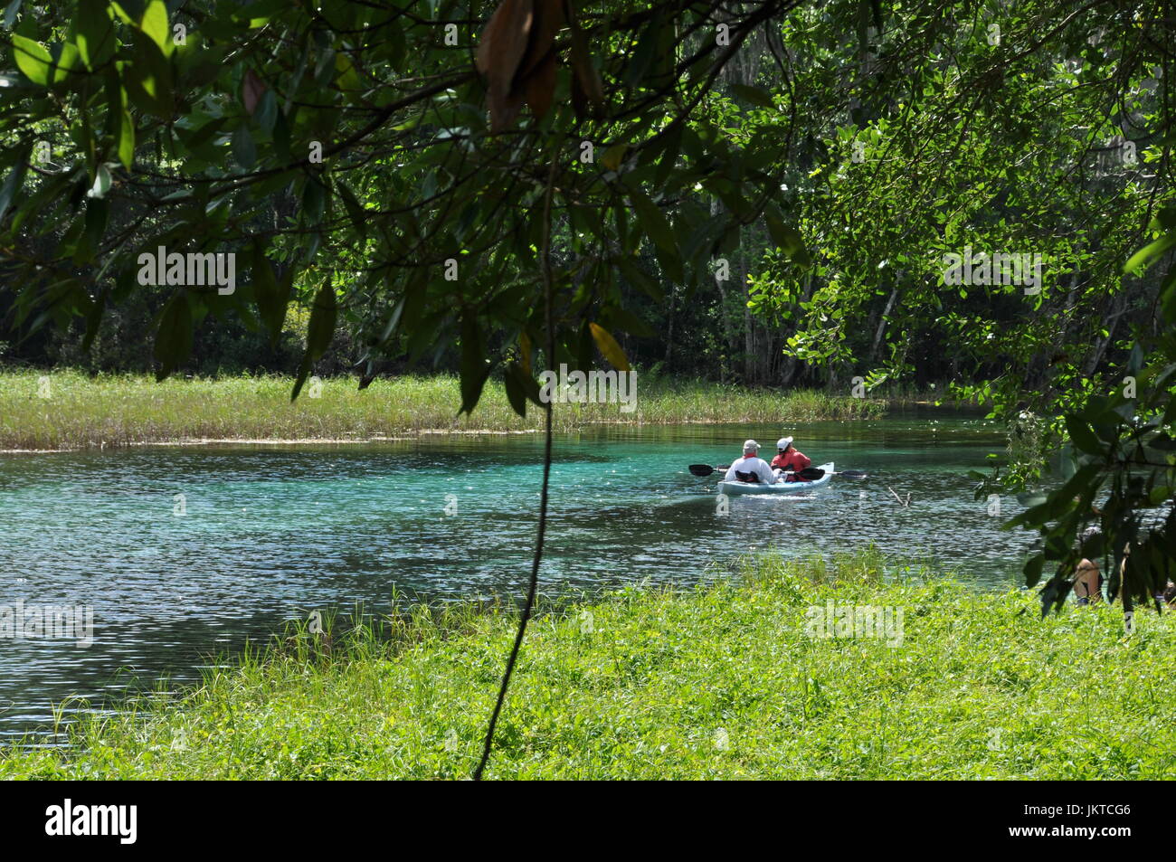 Père et Fils kayak au Rainbow Springs Florida Banque D'Images