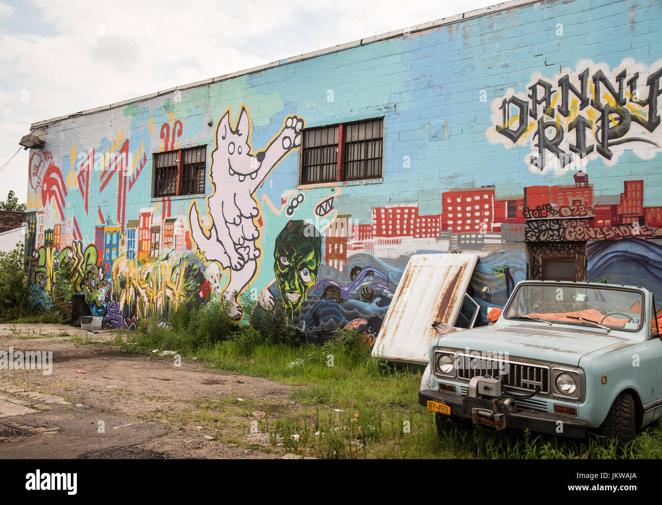 Un mur de graffiti dans la région de Gowanus à Brooklyn, New York Banque D'Images