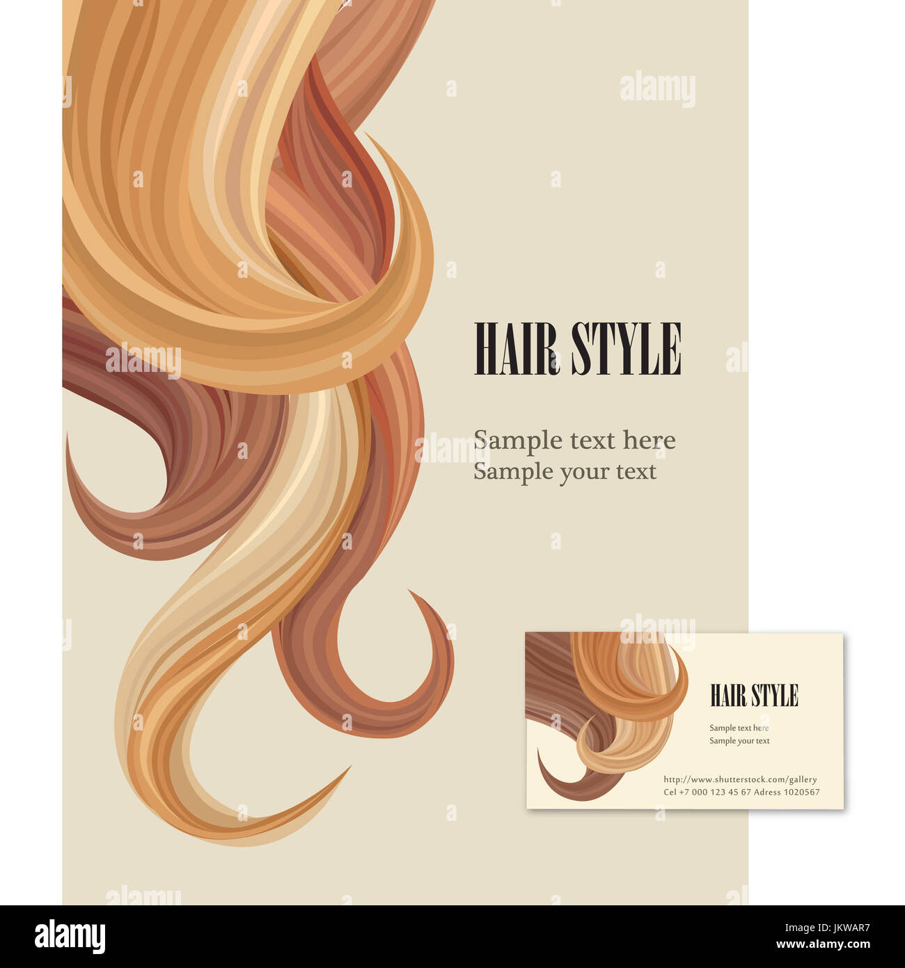 Arrière-plan de modèle de cheveux. set affiche et carte de visite pour les instituts de beauté Banque D'Images