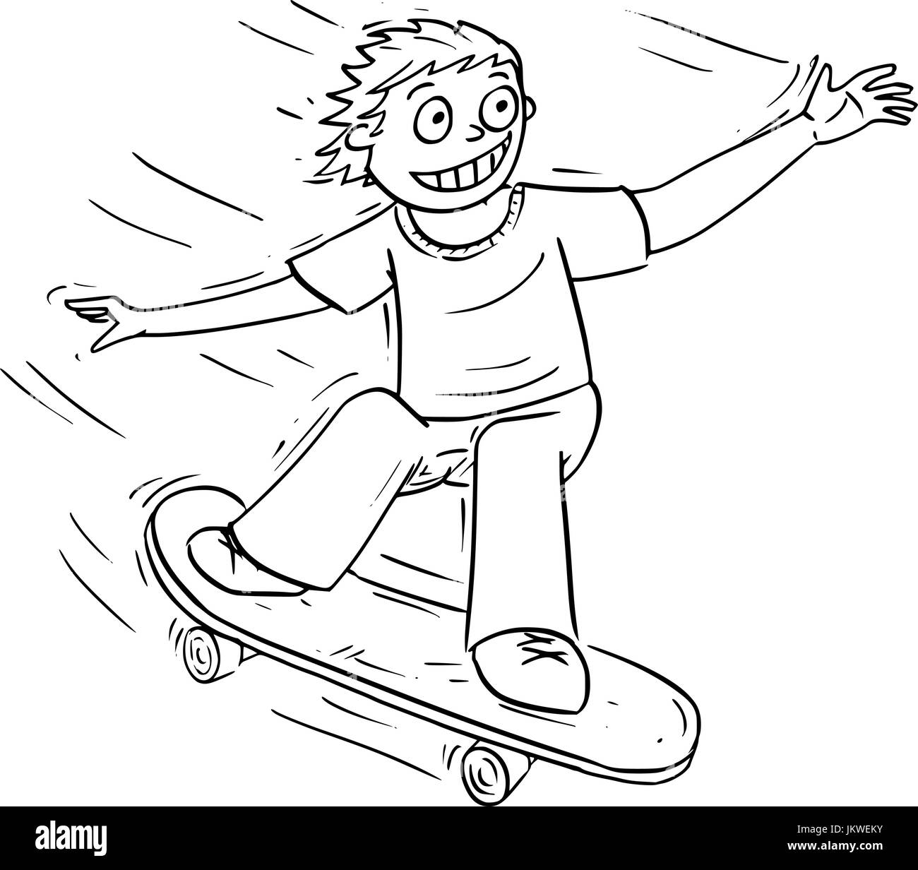 Dessin à la main cartoon vector illustration of a Boy riding une planche à roulettes. Illustration de Vecteur