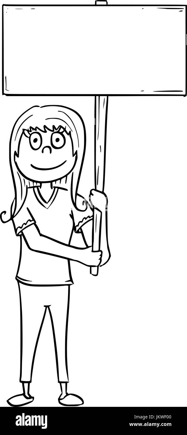 Dessin à la main cartoon vector illustration of girl woman signe vide. Illustration de Vecteur
