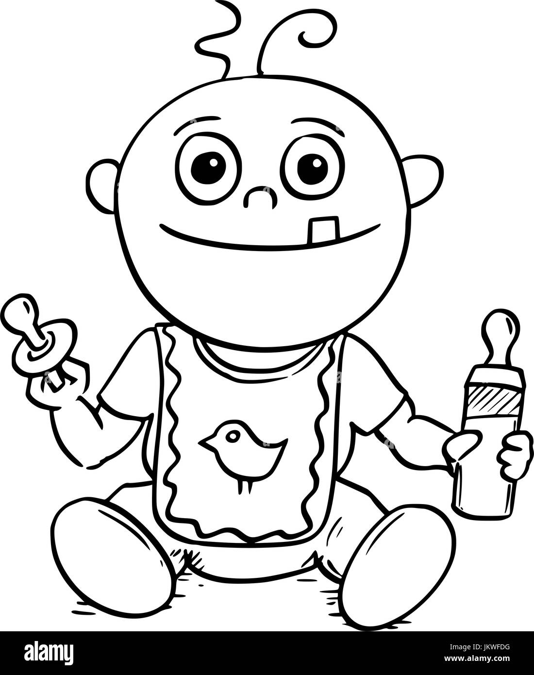 Dessin à la main cartoon vector illustration of happy smiling baby avec dummy ou une sucette ou duvet et d'alimentation ou de soins infirmiers ou sucer un biberon. Illustration de Vecteur