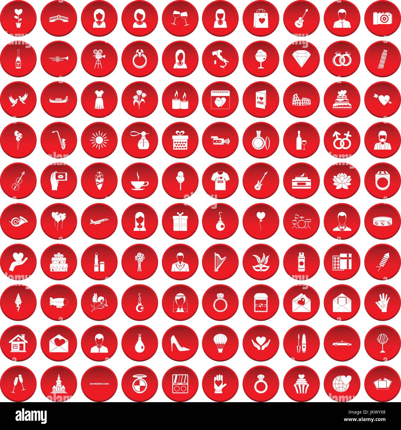 100 icônes de mariage rouge set Illustration de Vecteur