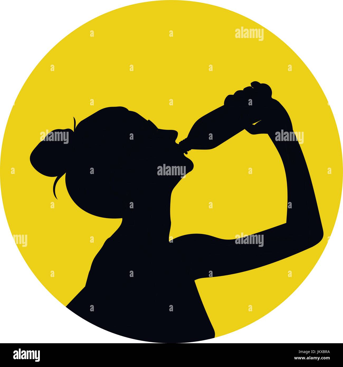 Silhouette de femme noir boire de l'eau Illustration de Vecteur