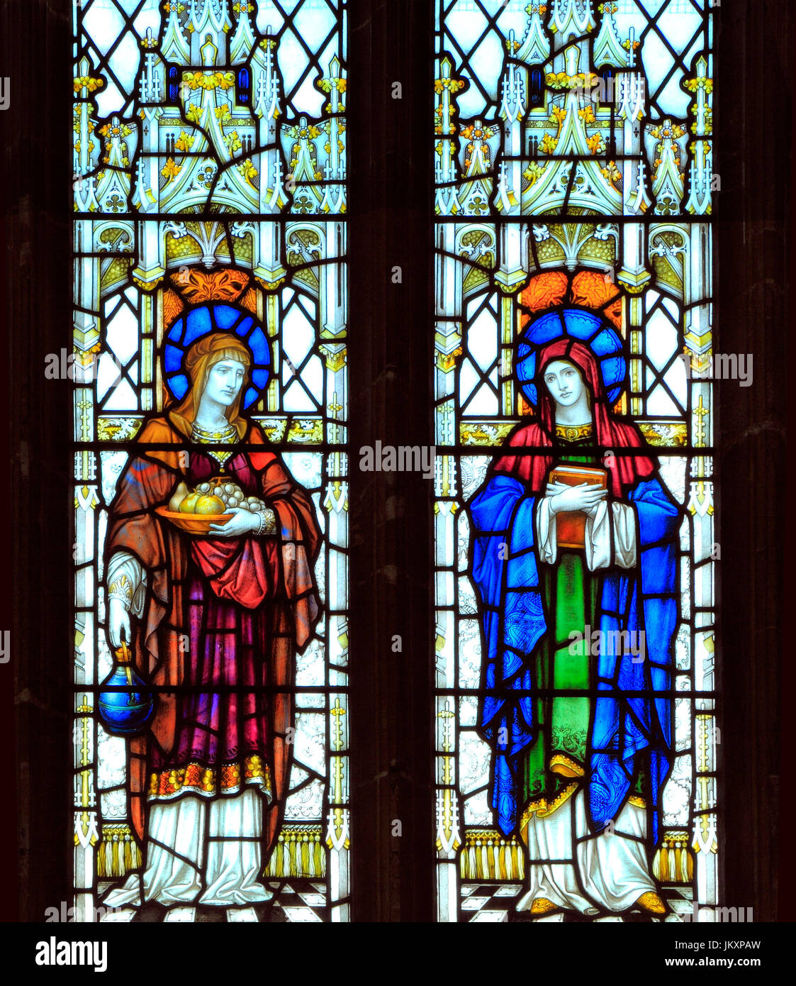 Sainte Marthe, Sainte Marie, femme, saints, saint, vitrail, par Heaton Butler & Bayne, 1878, Thetford, Norfolk, England, UK Banque D'Images