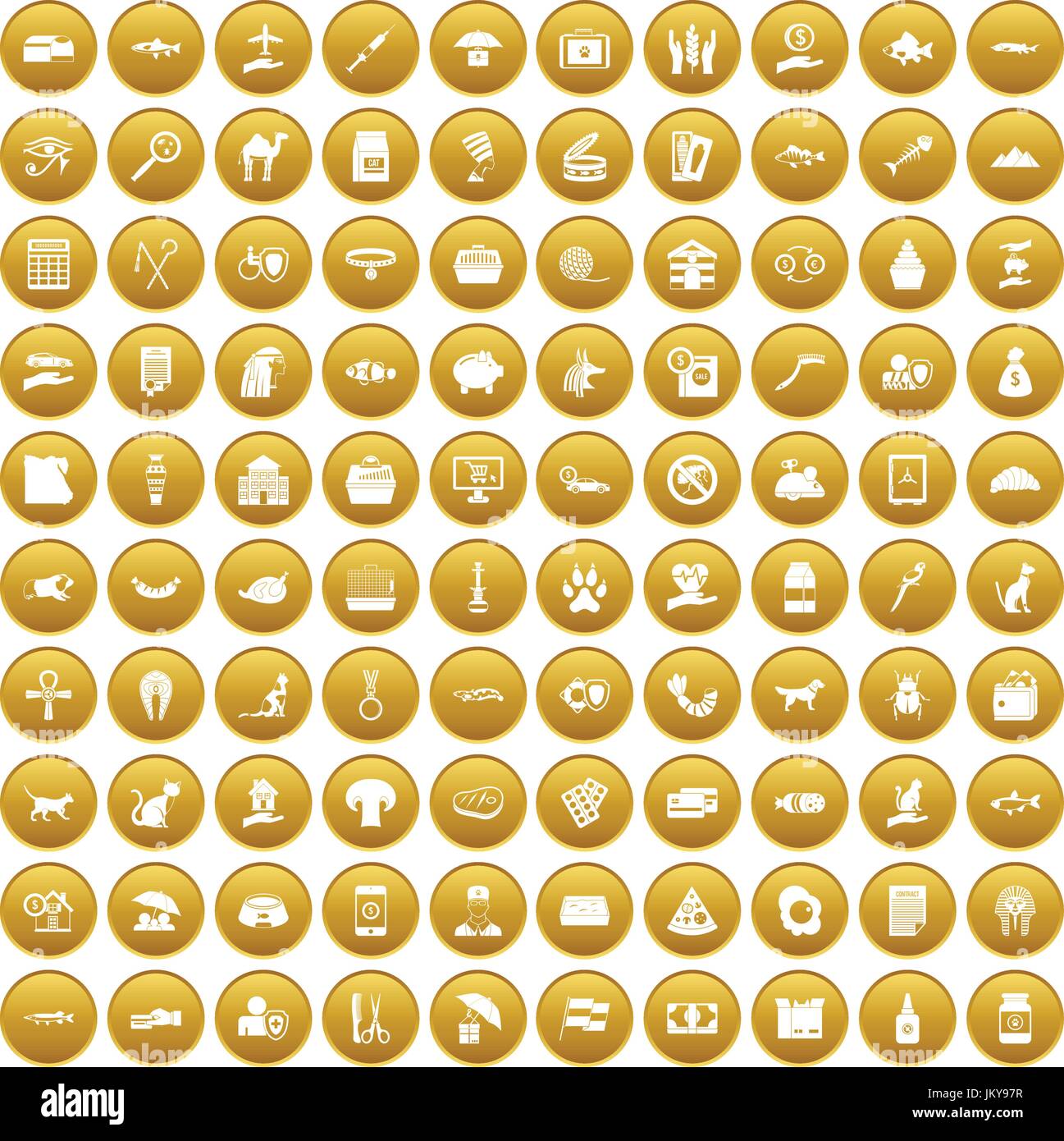 100 icônes de chat or set Illustration de Vecteur