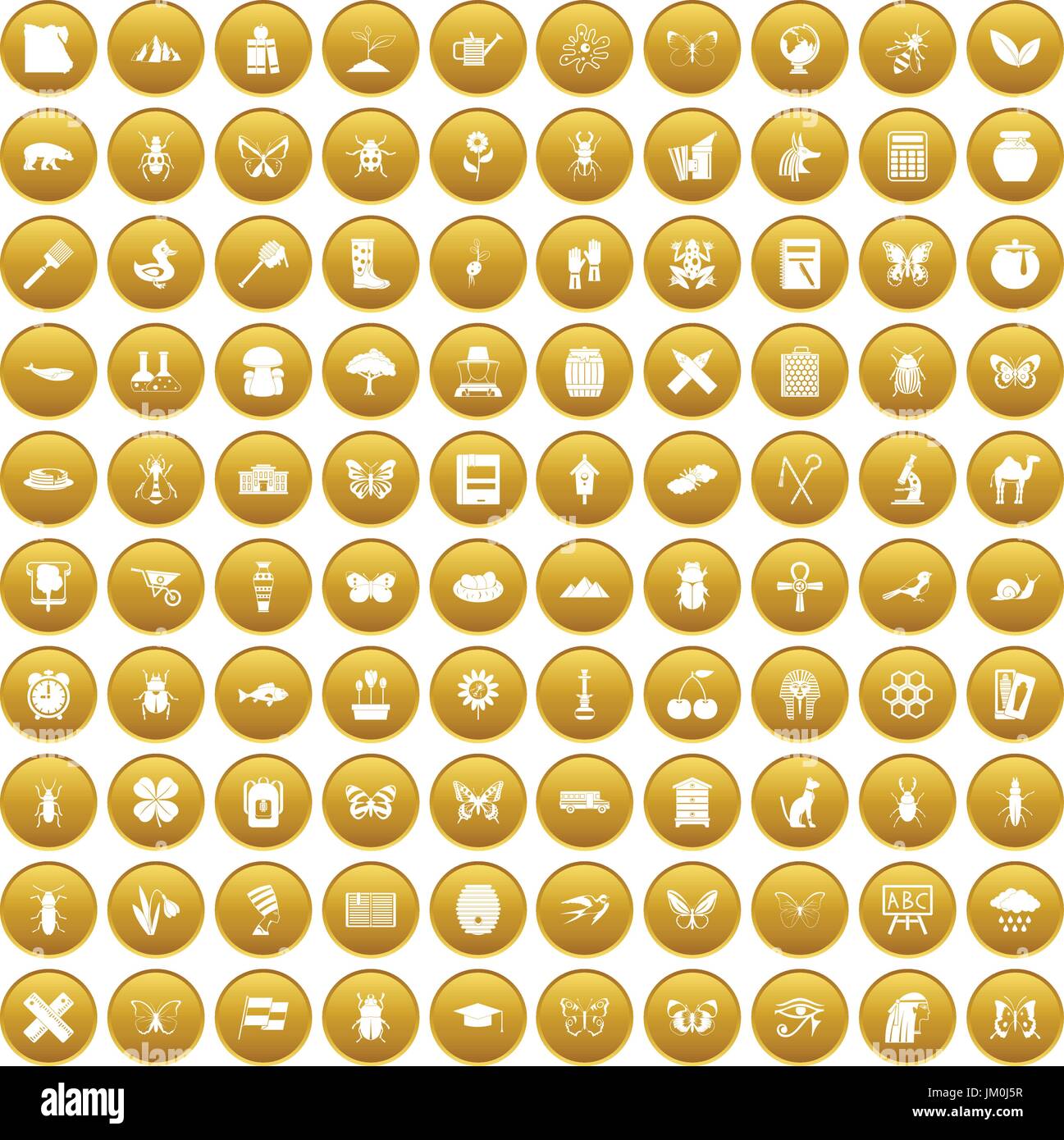 Les insectes 100 icons set gold Illustration de Vecteur