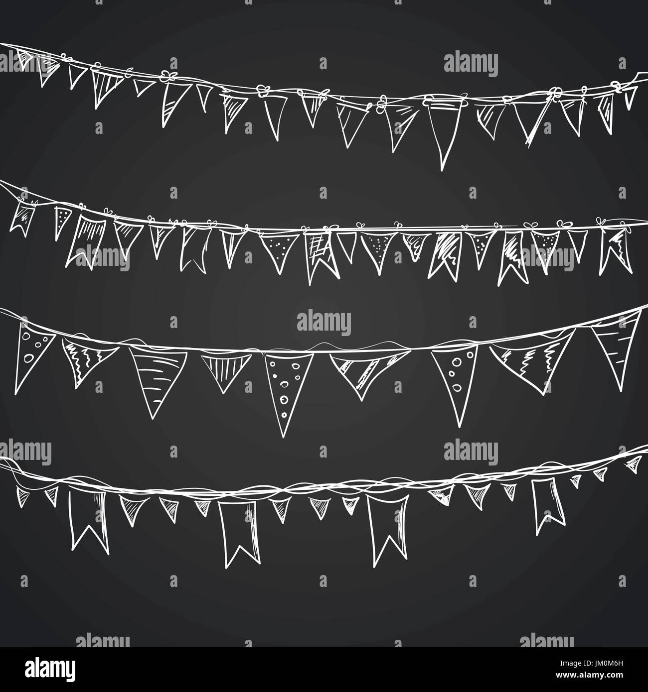 Hand drawn doodle bunting flags set. Illustration de Vecteur