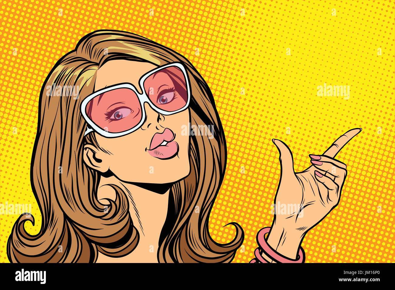 Belle femme à lunettes de soleil, maintenez hand gesture Illustration de Vecteur