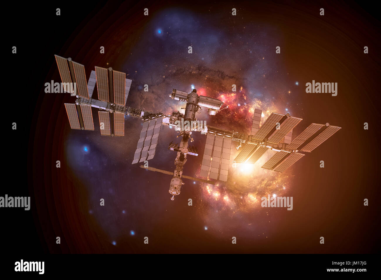 Station spatiale internationale plus de galaxie spirale terre. Éléments de cette image fournie par la NASA. Banque D'Images