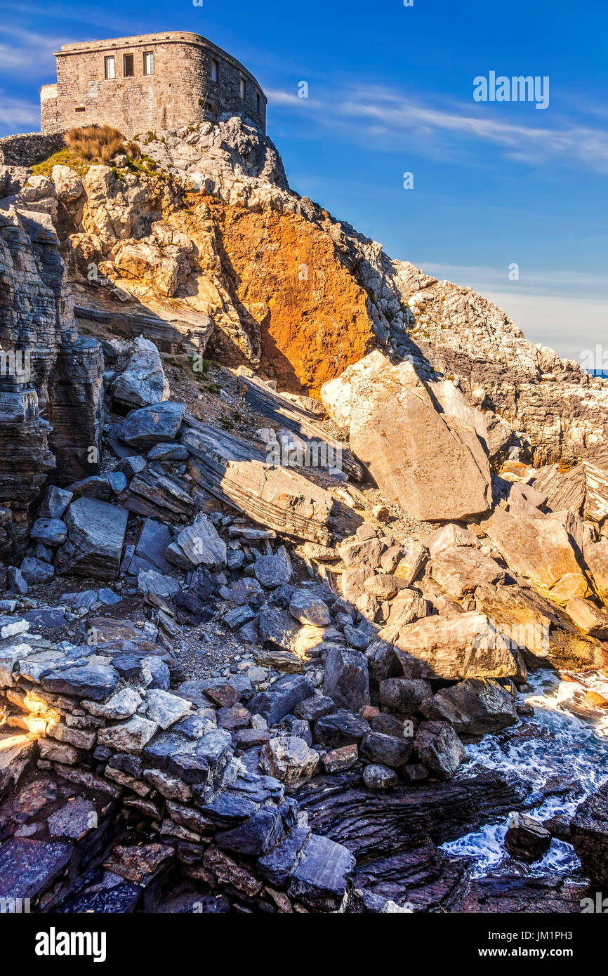 Falaise s'est effondré et les étapes,Portovenere, Cinque Terre, La Spezia, ligurie, italie Banque D'Images