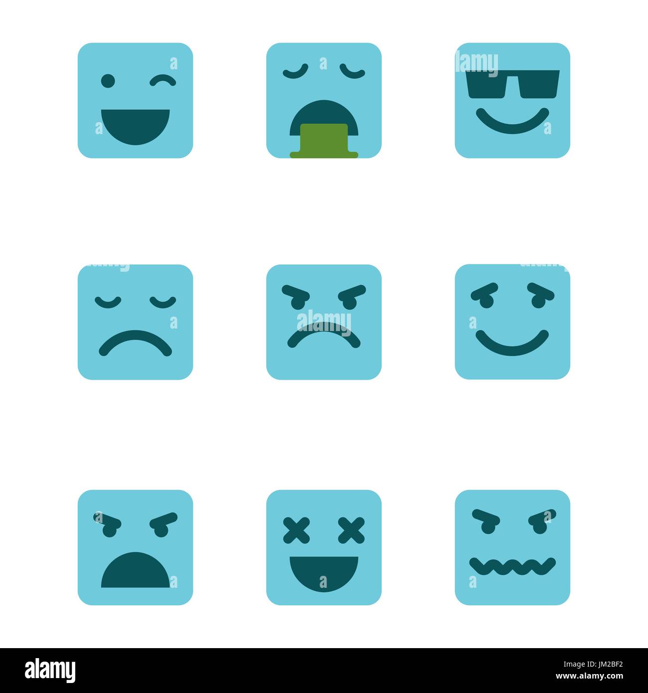 Squared emoticons vector icons set. Illustration de Vecteur