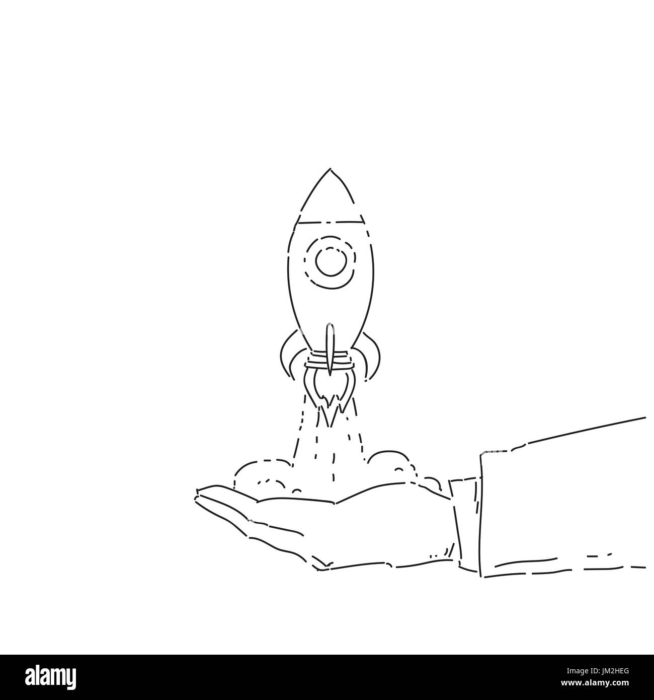 Business Man main tenir le lancement de navire de l'espace Nouvelle Stratup Concept d'élaboration de la stratégie Illustration de Vecteur